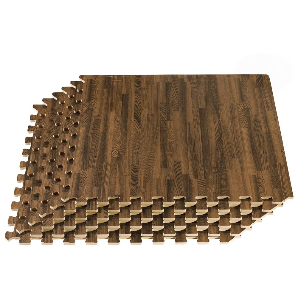 Forest Floor 5/8 Inch Thick Printed Foam Tiles, Premium Wood Grain Interlocking Foam Floor Mats, Anti-Fatigue Flooring, Walnut, 48 Sq Ft
