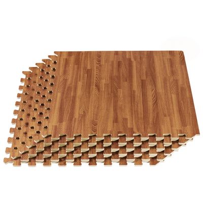 Forest Floor 5/8 Inch Thick Printed Foam Tiles, Premium Wood Grain Interlocking Foam Floor Mats, Anti-Fatigue Flooring, Mahogany, 16 Sq Ft