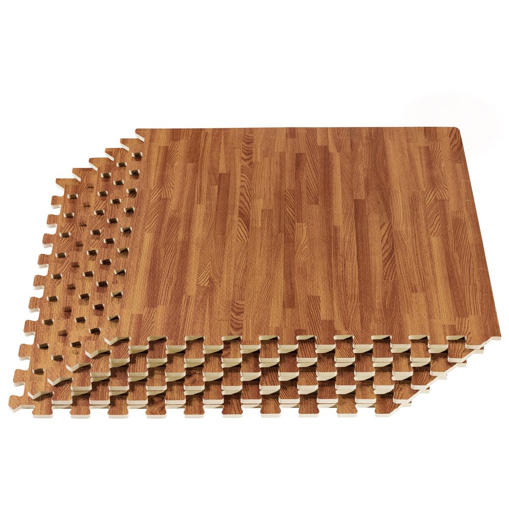 Forest Floor 5/8 Inch Thick Printed Foam Tiles, Premium Wood Grain Interlocking Foam Floor Mats, Anti-Fatigue Flooring, Mahogany, 16 Sq Ft