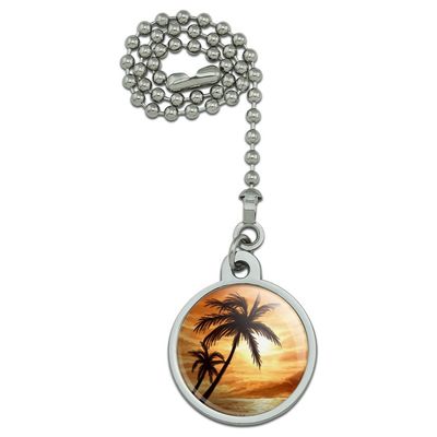 Sunset on Tropical Beach with Palm Trees Hawaii Orange Ceiling Fan and