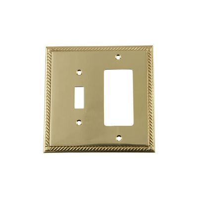 Nostalgic Warehouse Rope Switch Plate with Toggle and Rocker in Polished Brass