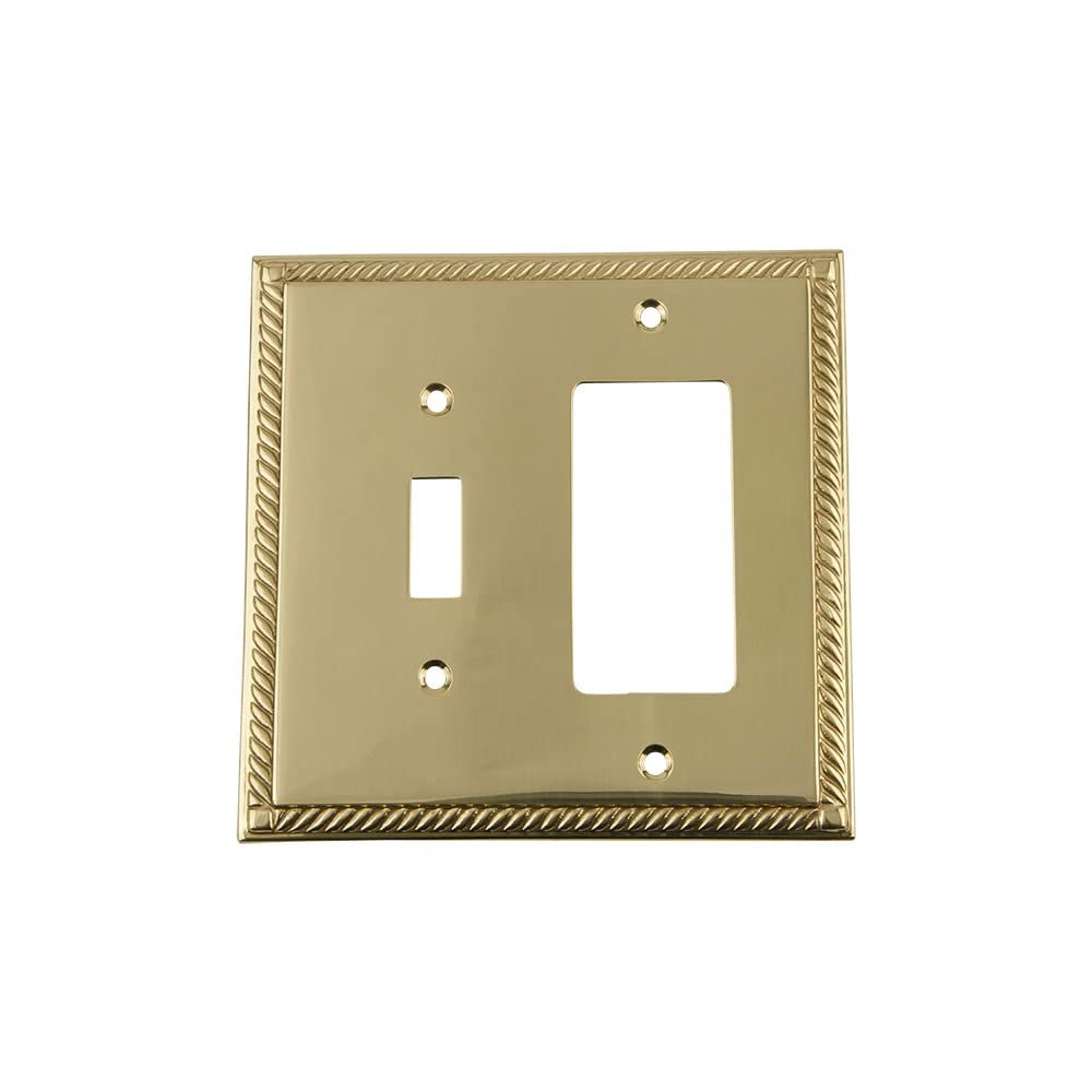 Nostalgic Warehouse Rope Switch Plate with Toggle and Rocker in Polished Brass