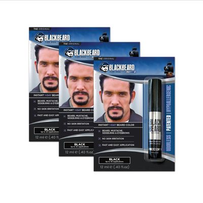 Blackbeard for Men Instant Beard Color, Black, 3 Pack