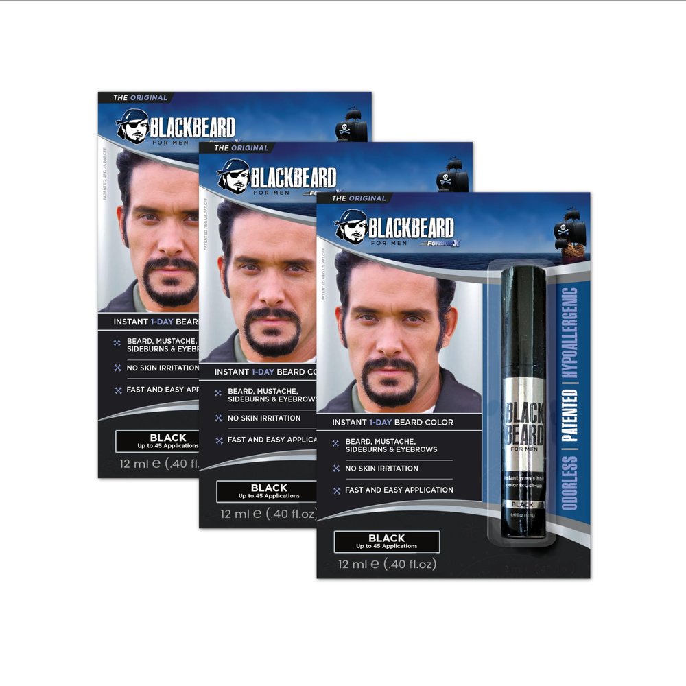 Blackbeard for Men Instant Beard Color, Black, 3 Pack