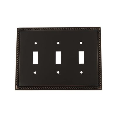 Nostalgic Warehouse Rope Switch Plate with Triple Toggle in Timeless Bronze