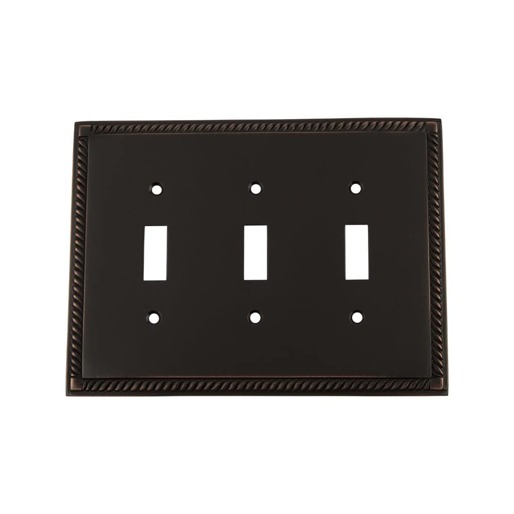 Nostalgic Warehouse Rope Switch Plate with Triple Toggle in Timeless Bronze