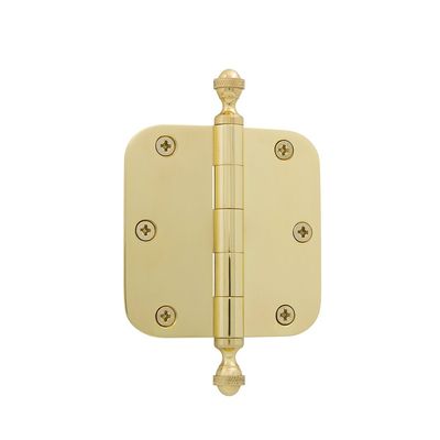Grandeur Hardware 824306 3.5" Acorn Tip Residential Hinge with 5/8" Radius Corners in Polished Brass