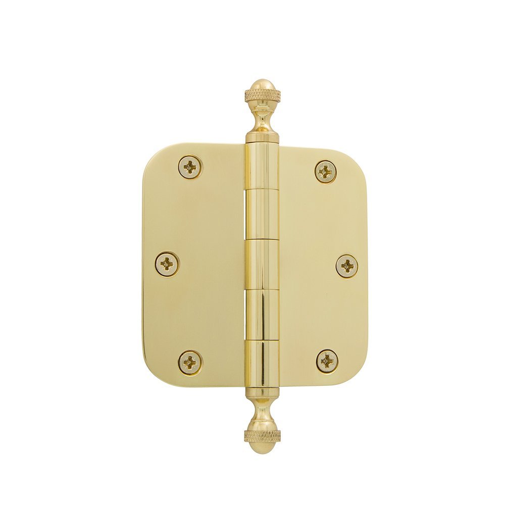 Grandeur Hardware 824306 3.5" Acorn Tip Residential Hinge with 5/8" Radius Corners in Polished Brass