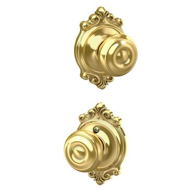 SCHLAGE F10 GEO 605 BRK Brookshire Collection Georgian Passage Knob, Bright Brass