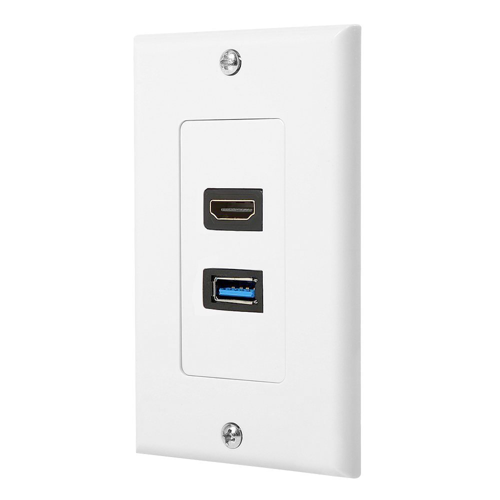 ZEXMTE HDMI and USB 3.0 Wall Plate HDMI Wall Charger Outlet Mount Socket Face Plate Panel Cover, USB & HDMI Port for High-Speed Charging, Wall Face Plate Plug Insert Panel Cable Mount Socket, White