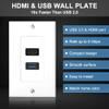 ZEXMTE HDMI and USB 3.0 Wall Plate HDMI Wall Charger Outlet Mount Socket Face Plate Panel Cover, USB & HDMI Port for High-Speed Charging, Wall Face Plate Plug Insert Panel Cable Mount Socket, White view 2