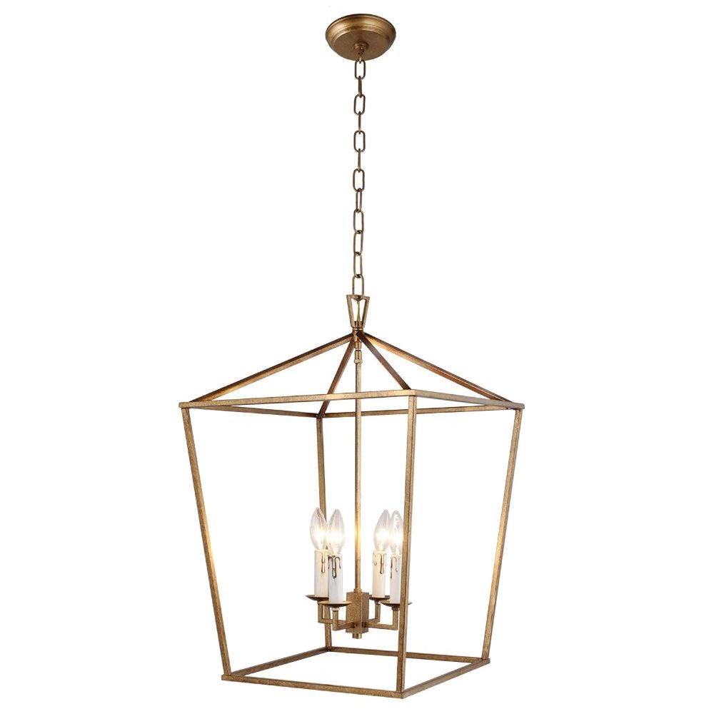 Decomust Openwork Lantern Pendant Stairway Entry Kitchen Hall Foyer Fixture Chandelier (Gold)