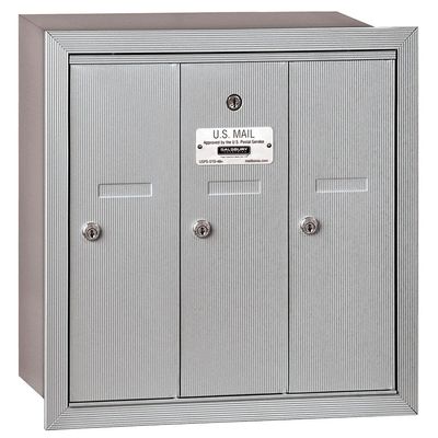 Salsbury Industries 3503ARP Recessed Mounted Vertical Mailbox with Master Commercial Lock with Private Access and 3 Doors, Aluminum