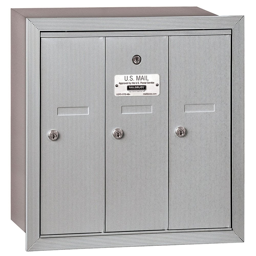 Salsbury Industries 3503ARP Recessed Mounted Vertical Mailbox with Master Commercial Lock with Private Access and 3 Doors, Aluminum