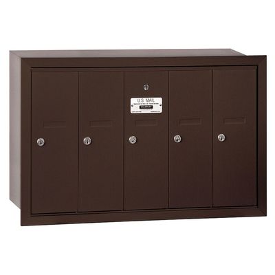 Salsbury Industries 3505ZRP Recessed Mounted Vertical Mailbox with Master Commercial Lock with Private Access and 5 Doors, Bronze