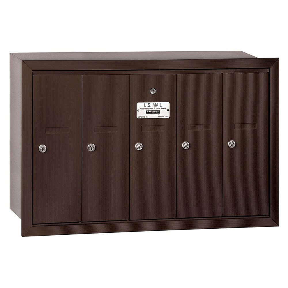 Salsbury Industries 3505ZRP Recessed Mounted Vertical Mailbox with Master Commercial Lock with Private Access and 5 Doors, Bronze
