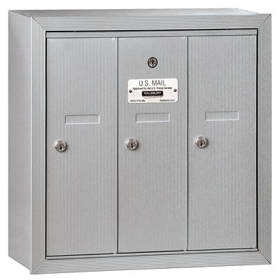 Salsbury Industries 3503ASP Surface Mounted Vertical Mailbox with Master Commercial Lock, Private Access and 3 Doors, Aluminum