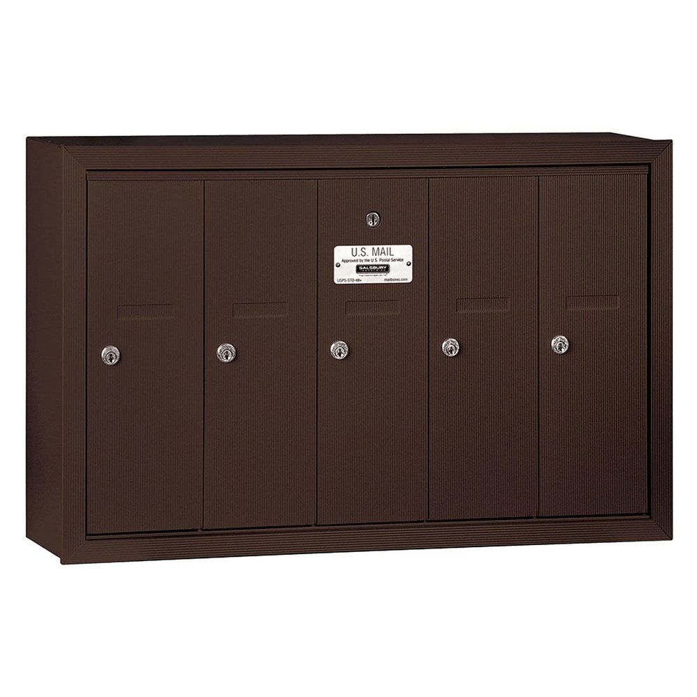 Salsbury Industries 3505ZSP Surface Mounted Vertical Mailbox with Master Commercial Lock with Private Access and 5 Doors, Bronze