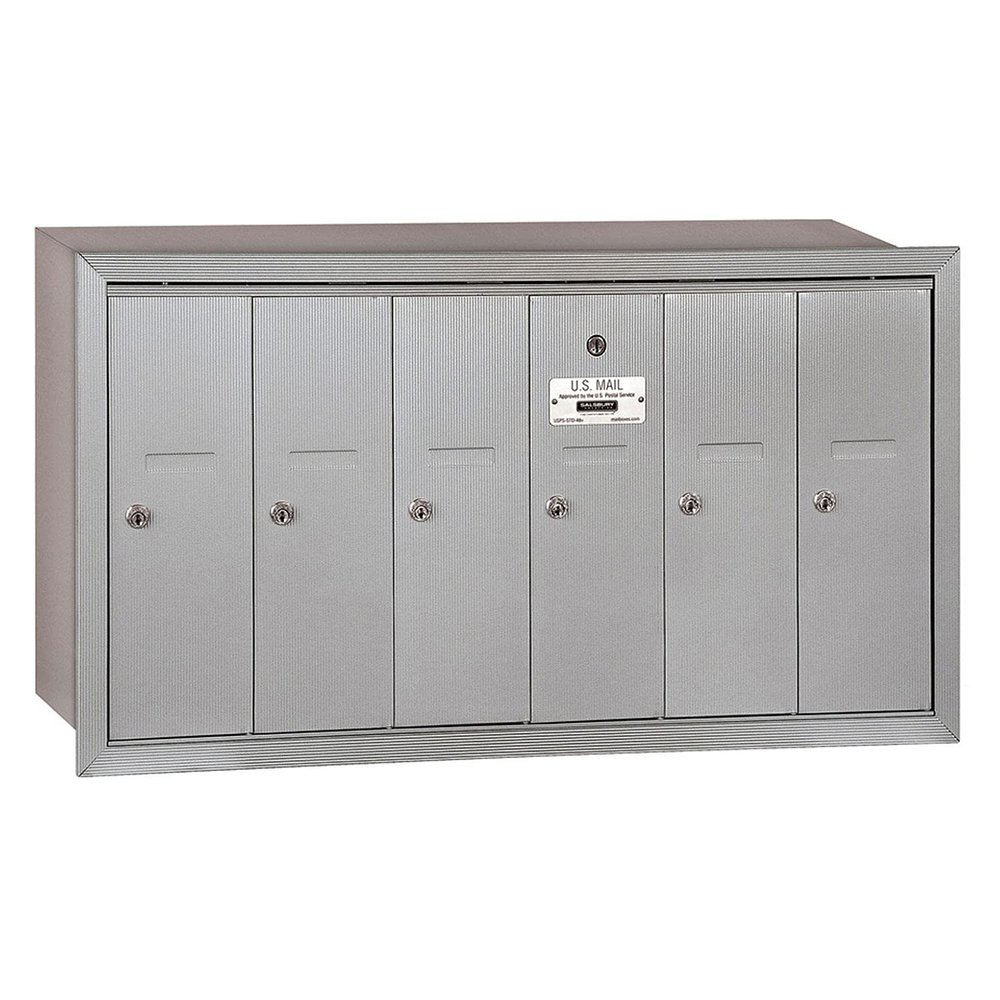 Salsbury Industries 3506ARP Recessed Mounted Vertical Mailbox with Master Commercial Lock with Private Access and 6 Doors, Aluminum