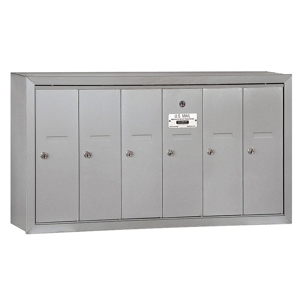 Salsbury Industries 3506ASP Surface Mounted Vertical Mailbox with Master Commercial Lock with Private Access and 6 Doors, Aluminum