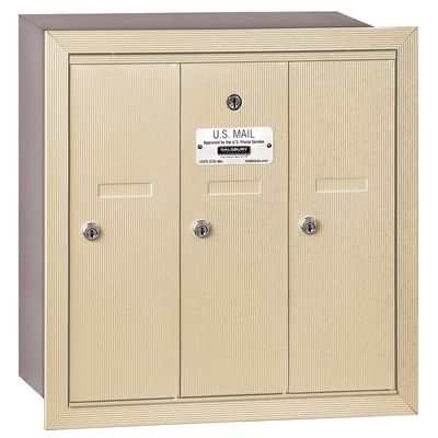 Salsbury Industries 3503SRP Recessed Mounted Vertical Mailbox with Master Commercial Lock with Private Access and 3 Doors, Sandstone