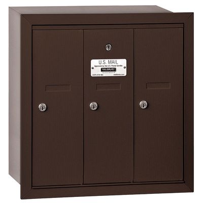 Salsbury Industries 3503ZRP Recessed Mounted Vertical Mailbox with Master Commercial Lock with Private Access and 3 Doors, Bronze