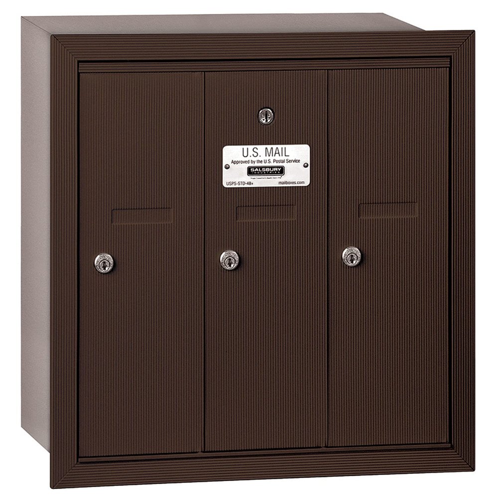 Salsbury Industries 3503ZRP Recessed Mounted Vertical Mailbox with Master Commercial Lock with Private Access and 3 Doors, Bronze