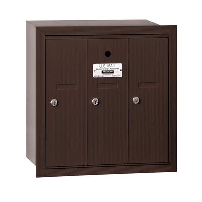 Salsbury Industries 3503ZRU Recessed Mounted Vertical Mailbox with USPS Access and 3 Doors, Bronze