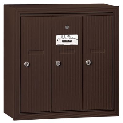 Salsbury Industries 3503ZSP Surface Mounted Vertical Mailbox with Master Commercial Lock with Private Access and 3 Doors, Bronze