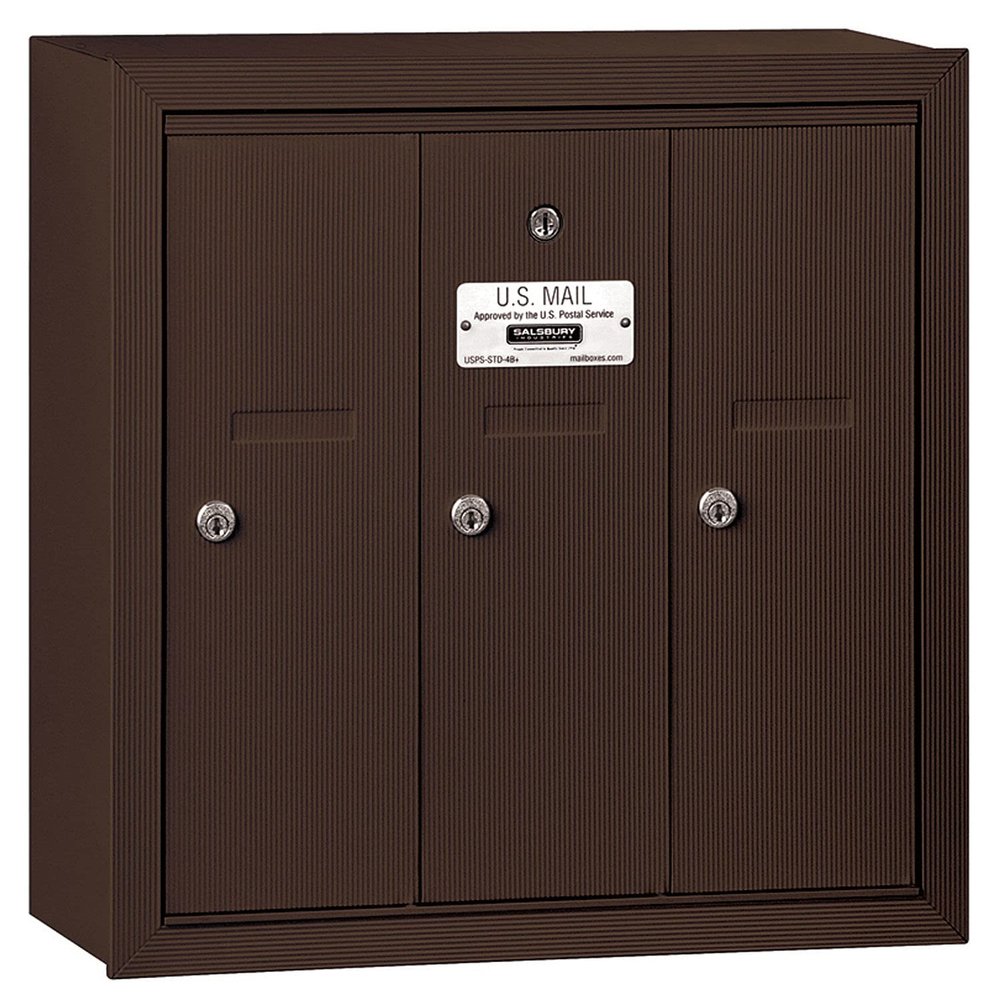 Salsbury Industries 3503ZSP Surface Mounted Vertical Mailbox with Master Commercial Lock with Private Access and 3 Doors, Bronze