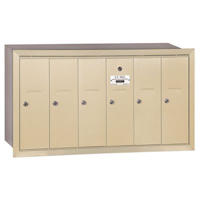 Salsbury Industries 3506SRP Recessed Mounted Vertical Mailbox with Master Commercial Lock with Private Access and 6 Doors, Sandstone