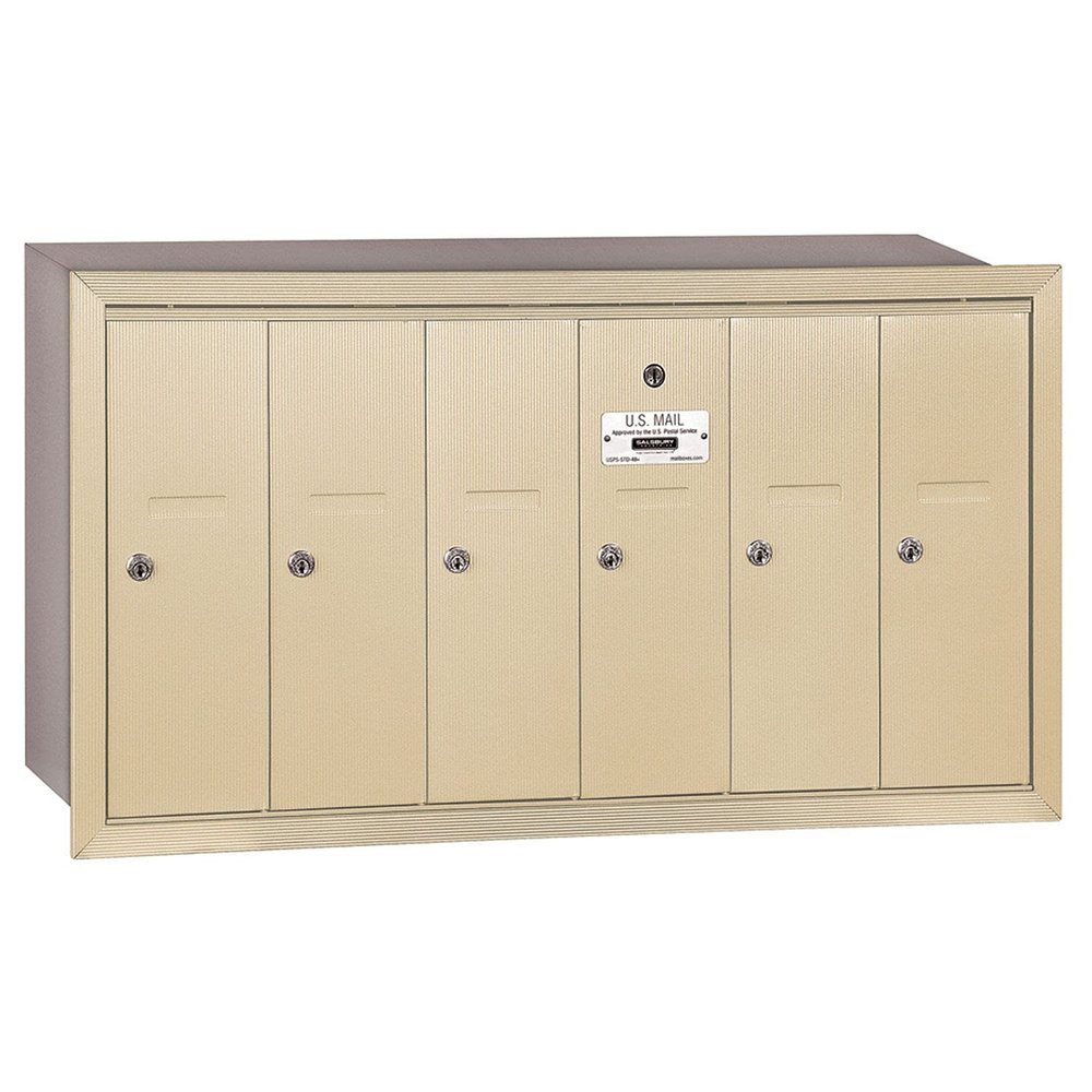 Salsbury Industries 3506SRP Recessed Mounted Vertical Mailbox with Master Commercial Lock with Private Access and 6 Doors, Sandstone