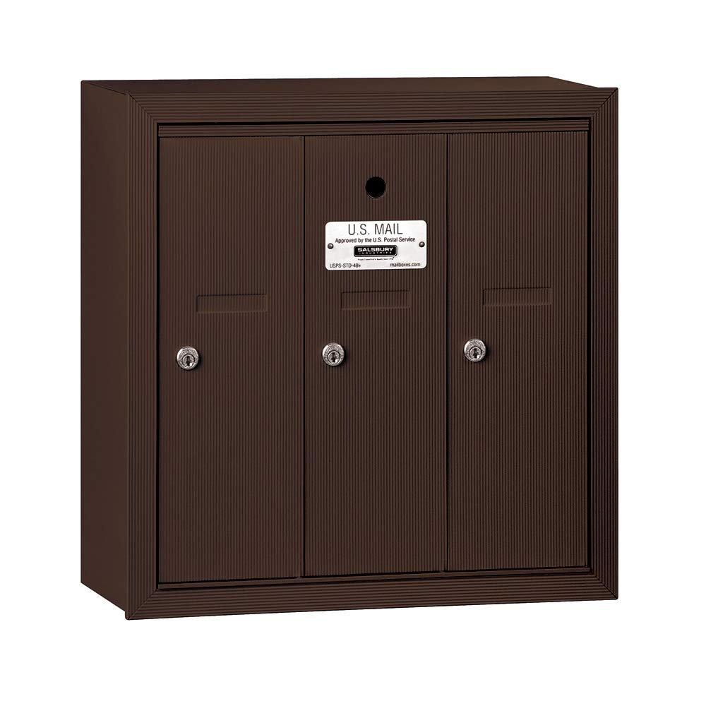 Salsbury Industries 3503ZSU Surface Mounted Vertical Mailbox with USPS Access and 3 Doors, Bronze