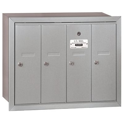 Salsbury Industries 3504ARP Recessed Mounted Vertical Mailbox with Master Commercial Lock, Private Access and 4 Doors, Aluminum