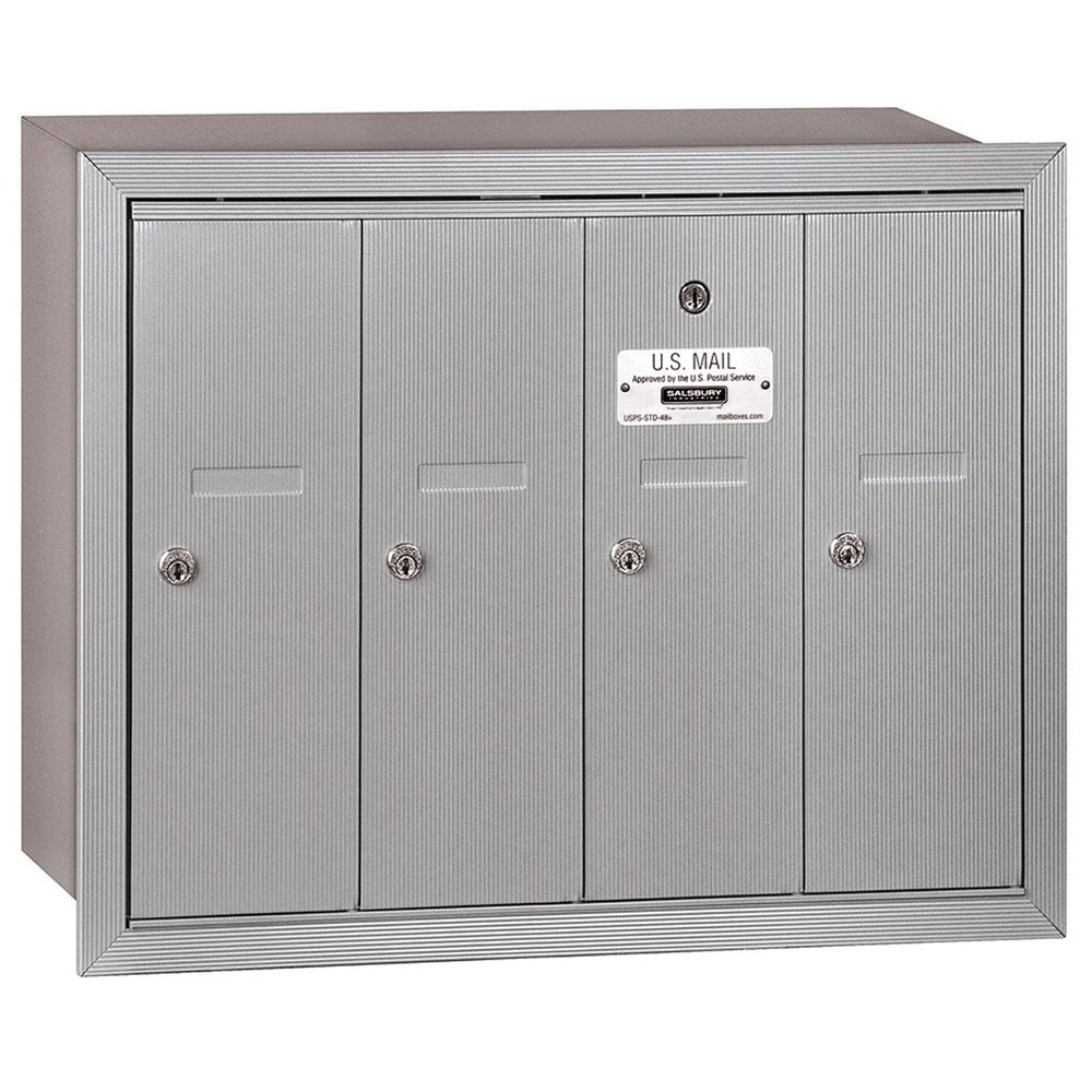 Salsbury Industries 3504ARP Recessed Mounted Vertical Mailbox with Master Commercial Lock, Private Access and 4 Doors, Aluminum