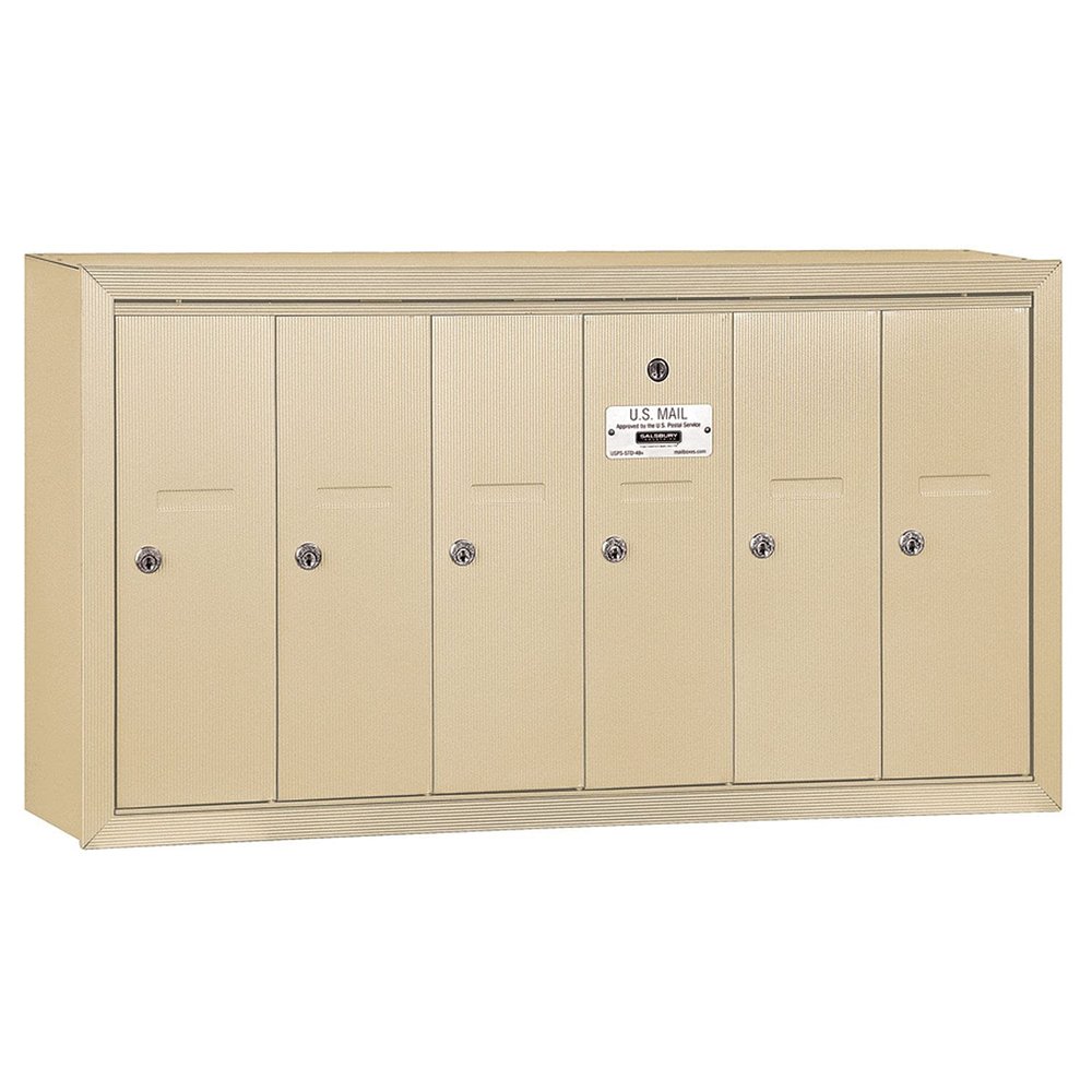 Salsbury Industries 3506SSP Surface Mounted Vertical Mailbox with Master Commercial Lock with Private Access and 6 Doors, Sandstone