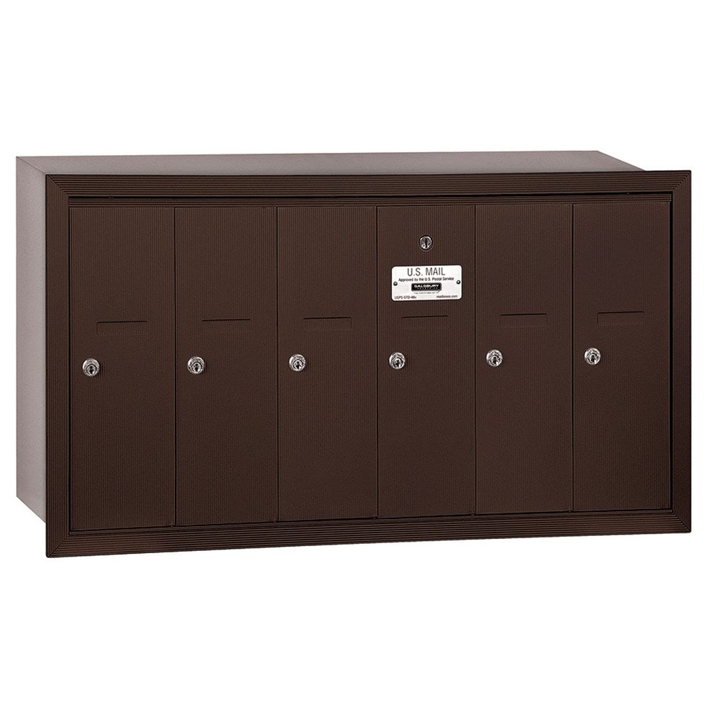 Salsbury Industries 3506ZRP Recessed Mounted Vertical Mailbox with Master Commercial Lock with Private Access and 6 Doors, Bronze