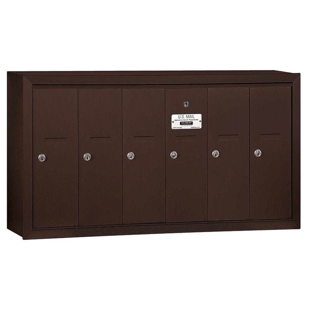 Salsbury Industries 3506ZSP Surface Mounted Vertical Mailbox with Master Commercial Lock with Private Access and 6 Doors, Bronze