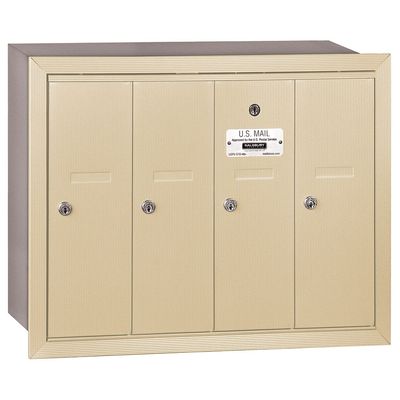 Salsbury Industries 3504SRP Recessed Mounted Vertical Mailbox with Master Commercial Lock with Private Access and 4 Doors, Sandstone
