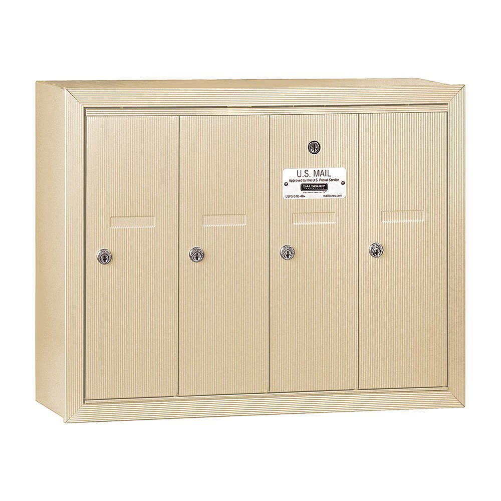 Salsbury Industries 3504SSP Surface Mounted Vertical Mailbox with Master Commercial Lock with Private Access and 4 Doors, Sandstone