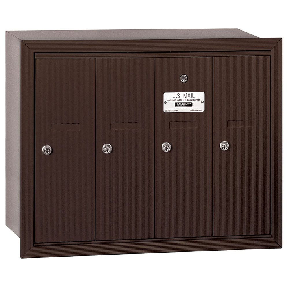 Salsbury Industries 3504ZRP Recessed Mounted Vertical Mailbox with Master Commercial Lock with Private Access and 4 Doors, Bronze