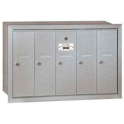 Salsbury Industries 3505ARP Recessed Mounted Vertical Mailbox with Master Commercial Lock with Private Access and 5 Doors, Aluminum