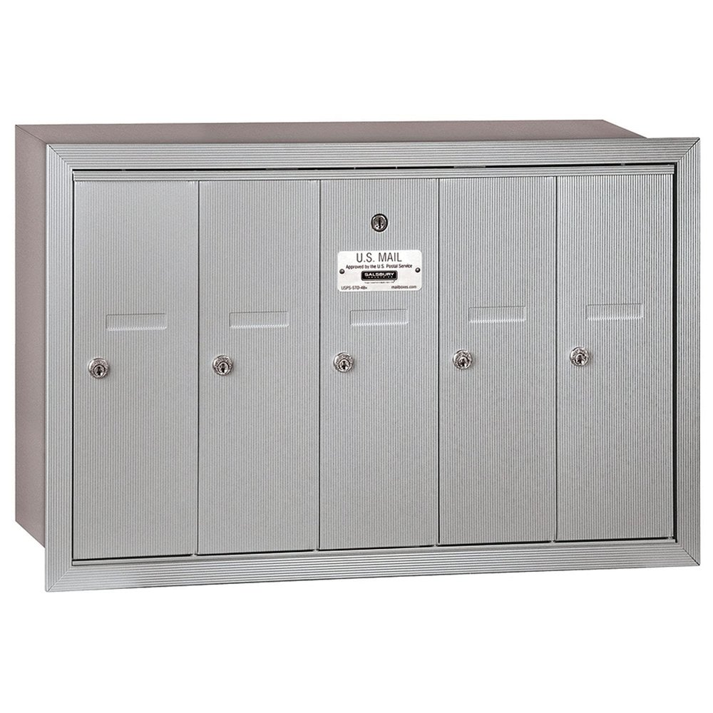 Salsbury Industries 3505ARP Recessed Mounted Vertical Mailbox with Master Commercial Lock with Private Access and 5 Doors, Aluminum