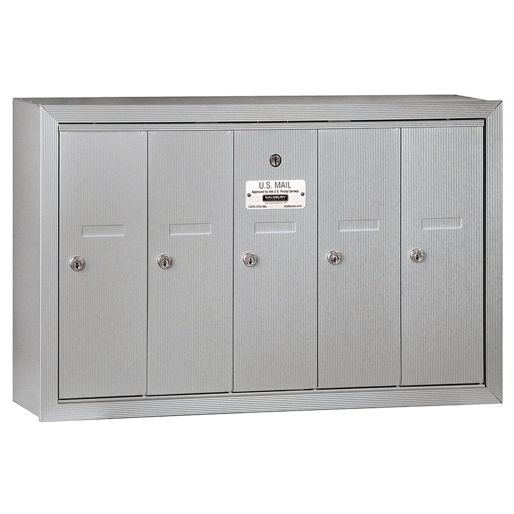 Salsbury Industries 3505ASP Surface Mounted Vertical Mailbox with Master Commercial Lock with Private Access and 5 Doors, Aluminum