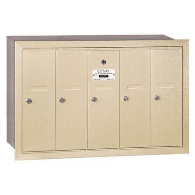 Salsbury Industries 3505SRP Recessed Mounted Vertical Mailbox with Master Commercial Lock with Private Access and 5 Doors, Sandstone