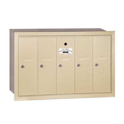 Salsbury Industries 3505SRU Recessed Mounted Vertical Mailbox for use with USPS Lock, 5 Doors, Sandstone