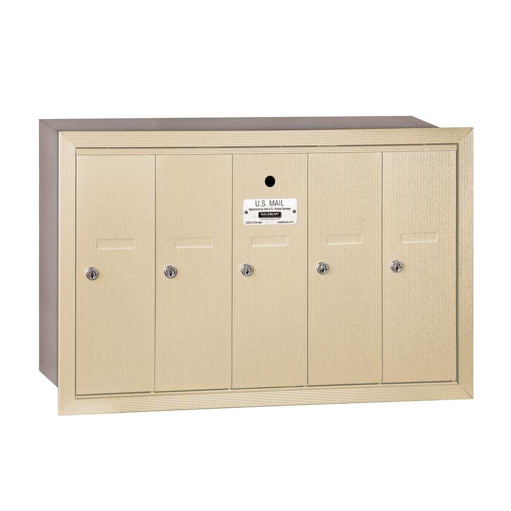 Salsbury Industries 3505SRU Recessed Mounted Vertical Mailbox for use with USPS Lock, 5 Doors, Sandstone