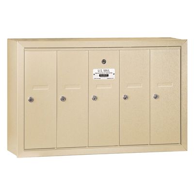 Salsbury Industries 3505SSP Surface Mounted Vertical Mailbox with Master Commercial Lock with Private Access and 5 Doors, Sandstone