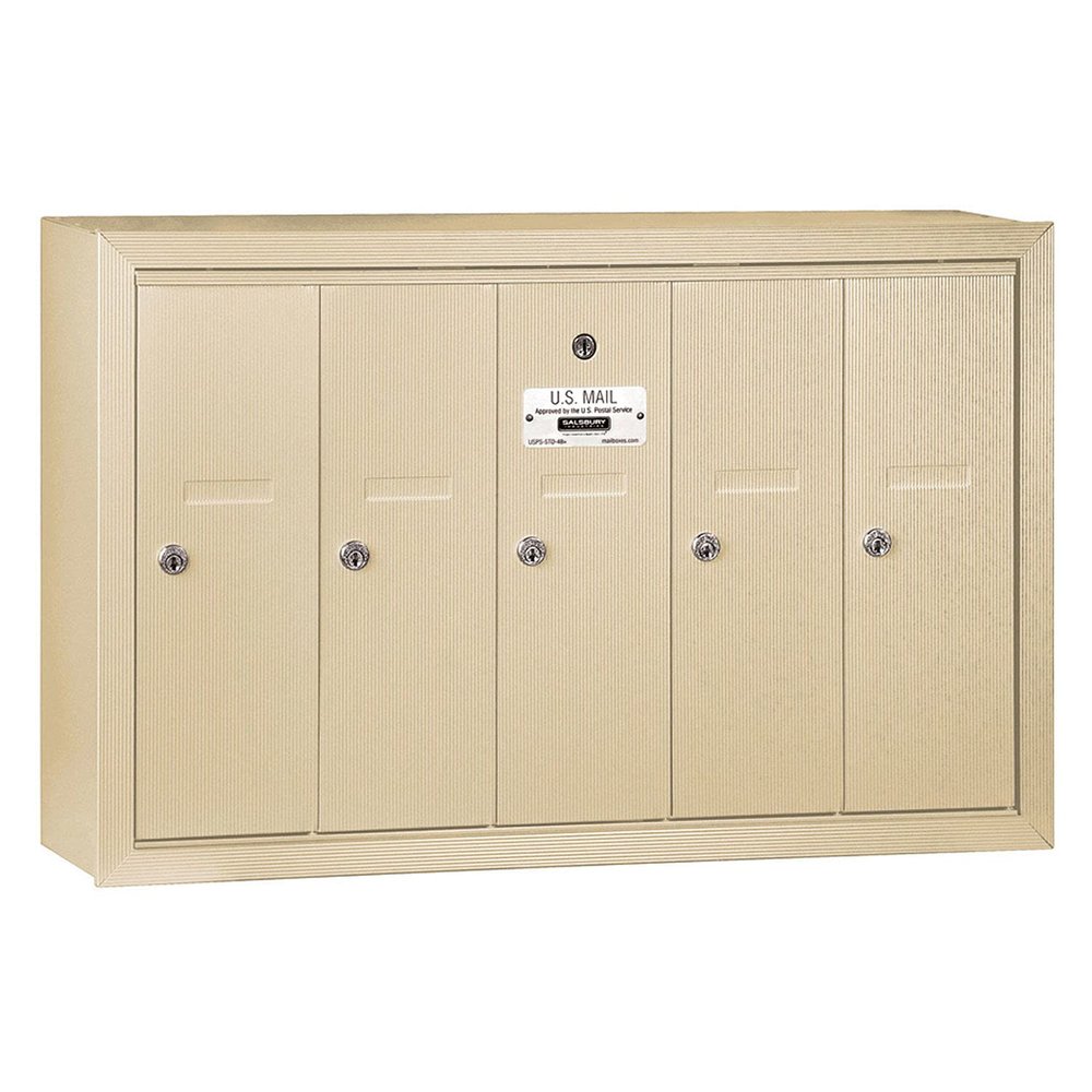 Salsbury Industries 3505SSP Surface Mounted Vertical Mailbox with Master Commercial Lock with Private Access and 5 Doors, Sandstone