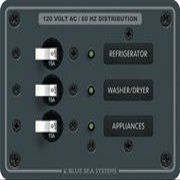 BLUE SEA PANEL 120VAC 3 CIRCUIT BREAKE All Hot Neutral & Safety Ground Buses Installed
